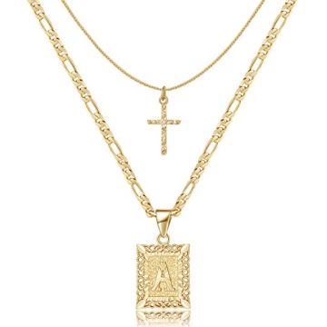 14K Gold Plated Initial Cross Necklace Personalized Letter A