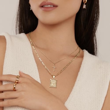 14K Gold Plated Initial Cross Necklace Personalized Letter A