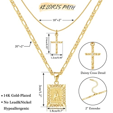 14K Gold Plated Initial Cross Necklace Personalized Letter A
