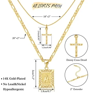 14K Gold Plated Initial Cross Necklace Personalized Letter A