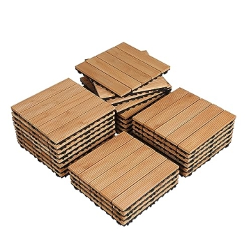 Yaheetech 27PCS Interlocking Natural Fir Wood Patio Deck Tiles for Garden