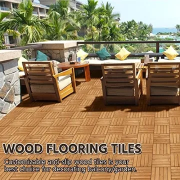 Yaheetech Interlocking Patio Deck Tiles - 27PCS Natural Wood  Flooring