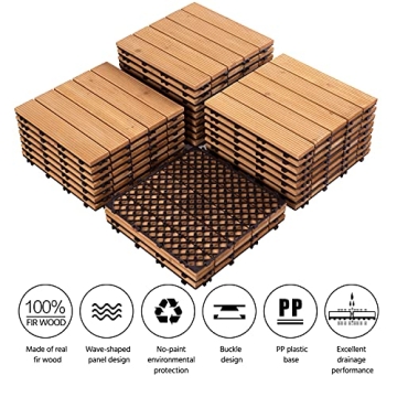 Yaheetech Interlocking Patio Deck Tiles - 27PCS Natural Wood  Flooring