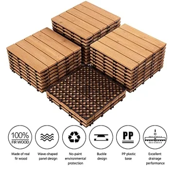 Yaheetech Interlocking Patio Deck Tiles - 27PCS Natural Wood  Flooring