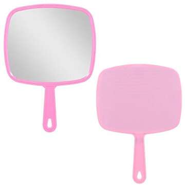 Hand Mirror, Extra Large Pink Handheld Mirror with Handle,Salon Barber Hairdressing Make Up Shaving Mirror by maxgoods 9"x12.4" XL