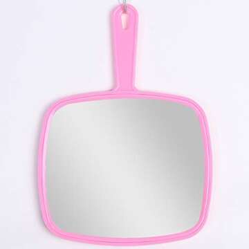 Hand Mirror, Extra Large Pink Handheld Mirror with Handle,Salon Barber Hairdressing Make Up Shaving Mirror by maxgoods 9"x12.4" XL