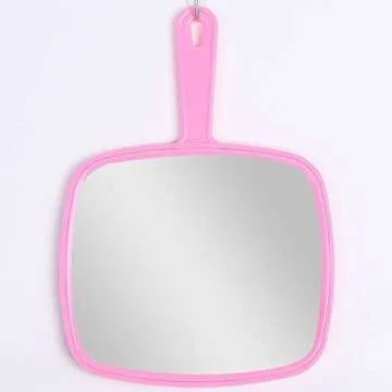 Hand Mirror, Extra Large Pink Handheld Mirror with Handle,Salon Barber Hairdressing Make Up Shaving Mirror by maxgoods 9"x12.4" XL