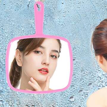 Hand Mirror, Extra Large Pink Handheld Mirror with Handle,Salon Barber Hairdressing Make Up Shaving Mirror by maxgoods 9"x12.4" XL