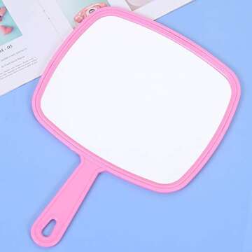 Hand Mirror, Extra Large Pink Handheld Mirror with Handle,Salon Barber Hairdressing Make Up Shaving Mirror by maxgoods 9"x12.4" XL