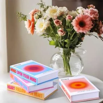 Pasimy Set of 4 Desk Decor Fake Books Decoration Hardcover Faux Book Storage Box with Magnetic Cover Decorative Books for Aesthetic Room Decor Coffee Home Office(Gradient Aura)