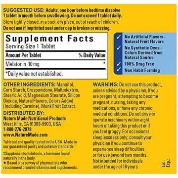 Nature Made Melatonin 10 mg Tablets, Fast Dissolve Sleep Aid, Naturally Helps You Fall Asleep Faster, 300 Count