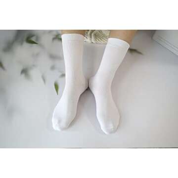 Women's Soft Thin Viscose Bamboo Crew Socks, Fit Stretchy Casual, Business, Dress Calf Sock 5 Pairs (US, Alpha, Medium, Regular, Regular, White)