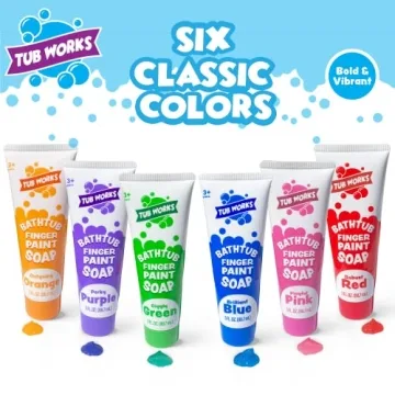 Tub Works® Bathtub Finger Paint Soap, Classic 6 Pack | Non-Toxic | Washable Bathtub Paint for Finger Painting on Tub Walls | Ideal Toddler Bath Toys for Creative Play | Easy to Clean, Fun Bath Paint