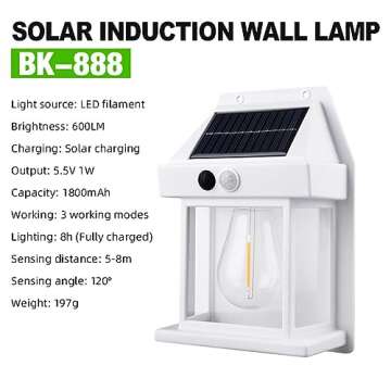 Leimezsty Solar-Tungsten Wall Light Outdoor 2023 Wireless Dusks to Dawns Motion-Sensor LED Wall Sconce IP65 Waterproof Solar Light Wall Mount Patio Fence Decorative