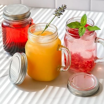 Kate Aspen 12 oz. Mason Jar Mugs With Handles & Solid Lid (Set of 6)| Kitchen Drinking Glass Cups | ...
