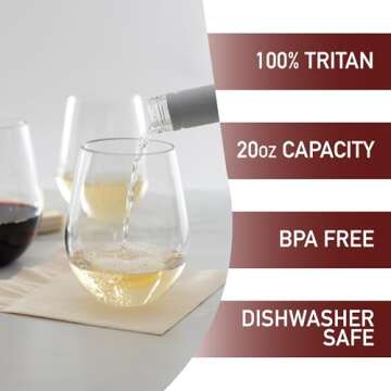 D'Eco Unbreakable 20 oz Wine Glasses (Set of 4) - 100% Tritan Reusable Shatterproof Clear Glassware ...
