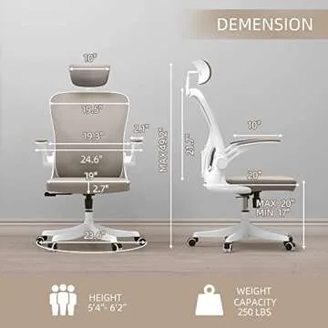 Monhey Ergonomic Office Chair with Lumbar Support & Headrest & Flip-up Arms Height Adjustable Rockin...