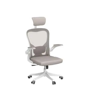 Monhey Ergonomic Office Chair with Lumbar Support & Headrest & Flip-up Arms Height Adjustable Rocking Home Office Desk Swivel High Back Computer Chair Warm Taupe Mesh Study Chair