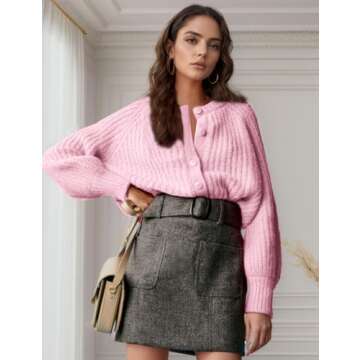 Flygo Women's Cardigan Sweater 2024 Fall Winter Chunky Long Sleeve Button Open Front Knit Solid Loos...