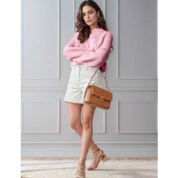 Flygo Women's Cardigan Sweater 2024 Fall Winter Chunky Long Sleeve Button Open Front Knit Solid Loose Cardigans Sweaters(Pink-L)