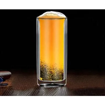 Sun's Tea Double Wall Insulated Glass Tumbler, 16oz (450ml) Highball Glass Cups for Beer, Lemonade, Iced Tea, Tropical Drink, Cocktail, Smoothie, Mojito and Mixed Drinks, Set of 2 - Collins Style