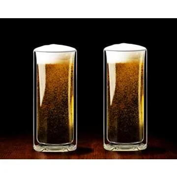 Sun's Tea Double Wall Insulated Glass Tumbler, 16oz (450ml) Highball Glass Cups for Beer, Lemonade, Iced Tea, Tropical Drink, Cocktail, Smoothie, Mojito and Mixed Drinks, Set of 2 - Collins Style