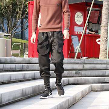 Low Crotch Joggers Harem Pants Stylish Hip Hop Drawstring Slim Fit Sweatpants Trousers (US, Alpha, Large, Regular, Regular, Black(Tapered))