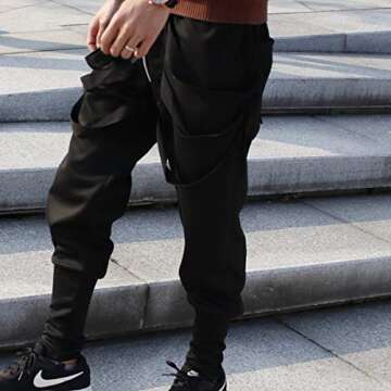 Low Crotch Joggers Harem Pants Stylish Hip Hop Drawstring Slim Fit Sweatpants Trousers (US, Alpha, Large, Regular, Regular, Black(Tapered))