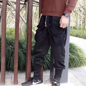Low Crotch Joggers Harem Pants Stylish Hip Hop Drawstring Slim Fit Sweatpants Trousers (US, Alpha, Large, Regular, Regular, Black(Tapered))