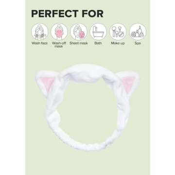 I DEW CARE Face Wash Headband - White Cat | Adorable Design, Perfect for Washing & Cleansing, Makeup and Spa, Bath, Skincare, Quick Dry, Soft & Fuzzy, Non Slip, Reusable, Teen Girls Stuff
