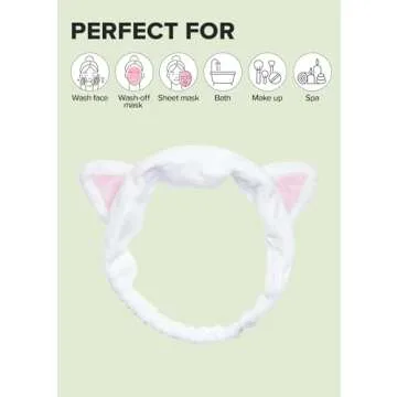 I DEW CARE Face Wash Headband - White Cat | Adorable Design, Perfect for Washing & Cleansing, Makeup and Spa, Bath, Skincare, Quick Dry, Soft & Fuzzy, Non Slip, Reusable, Teen Girls Stuff