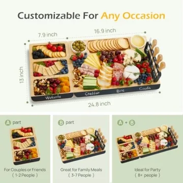 keechee Charcuterie Boards Gift Set: Large Bamboo Cheese Board Set with Chalkboard Edge & Forks Set - Ideal for Housewarming, Weddings, Bridal Showers, and Unique Gifts for Mom