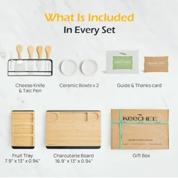 keechee Charcuterie Boards Gift Set: Large Bamboo Cheese Board Set with Chalkboard Edge & Forks Set - Ideal for Housewarming, Weddings, Bridal Showers, and Unique Gifts for Mom