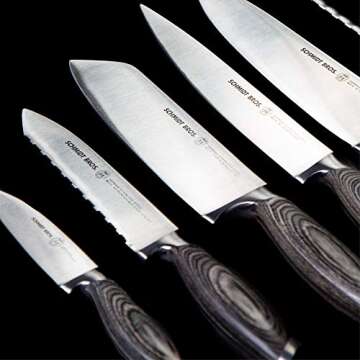 Schmidt Brothers - Bonded Ash 7-Piece Kitchen Knife Set, High-Carbon German Stainless Steel Cutlery, Ash Finish Wood Handles and Clear Acrylic Magnetic Knife Block