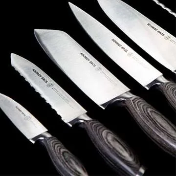Schmidt Brothers - Bonded Ash 7-Piece Kitchen Knife Set, High-Carbon German Stainless Steel Cutlery, Ash Finish Wood Handles and Clear Acrylic Magnetic Knife Block