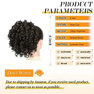 PEACOCO Drawstring Ponytail Afro Kinky Curly Ponytails for Black Women, 6 Inch African American Ponytail Extensions Synthetic Hair with 2 Combs and Elastic Net (2#)