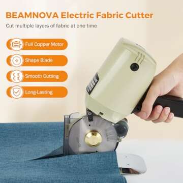 BEAMNOVA Fabric Cutter - Electric Cloth Cutting Machine w/ Extra Rotary Blade for Multi-Layer Fabric...