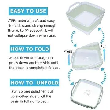 Collapsible Wash Basin 9L, Foldable Dish Tub with Drain Plug, Portable Collapsible Dish Basin, Camping Sink for Washing Dishes, Laundry & Kitchen Use (Green)