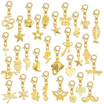 30 Pieces Golden Clip on Charm Pendants for Easy Jewelry Making