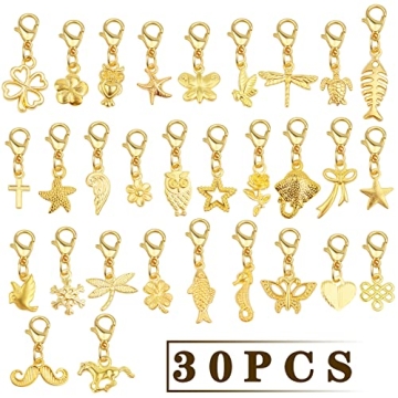 30 Golden Clip-on Charm Pendants for DIY Jewelry Making