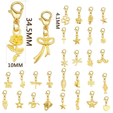 30 Golden Clip-on Charm Pendants for DIY Jewelry Making