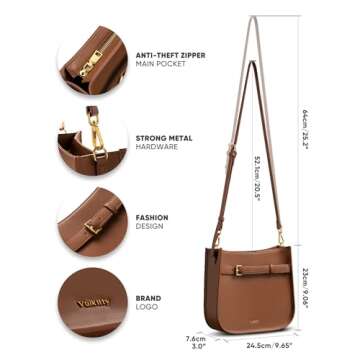 Vulkitty Women's Shoulder Bag Handbags Soft Leather Hobo Crossbody Bag Shoulder Purse for Women with Adjustable Strap, Brown