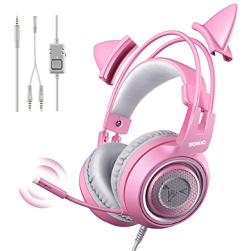 Pink Cat Ear Gaming Headset with Mic for PS4 Xbox PC Mobile