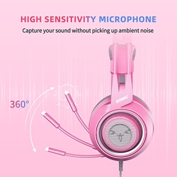Pink Cat Ear Gaming Headset with Mic for PS4 Xbox PC Mobile