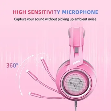 Pink Cat Ear Gaming Headset with Mic for PS4 Xbox PC Mobile