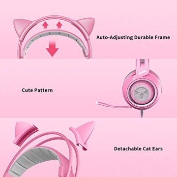Pink Cat Ear Gaming Headset with Mic for PS4 Xbox PC Mobile