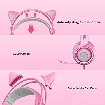 Pink Cat Ear Gaming Headset with Mic for PS4 Xbox PC Mobile