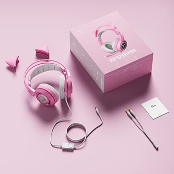 Pink Cat Ear Gaming Headset with Mic for PS4 Xbox PC Mobile