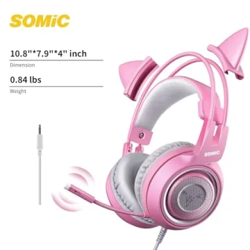 Pink Cat Ear Gaming Headset with Mic for PS4 Xbox PC Mobile