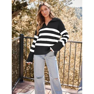 Trendy LILLUSORY Striped Oversized V Neck Sweater